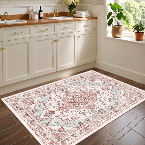 Arenarug 3x5 Washable Area Rug for Bedroom, Light Pink Rusty Red - color: Vintage Pink, size: 3' x 5' (Rectangular)