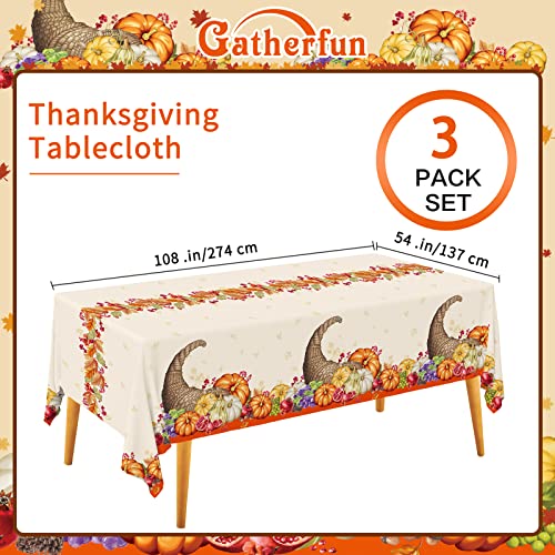 Fall Pumpkin Harvest Party Supply Plentiful Cornucopia Design plastic tablecloth for Thanksgiving Autumn Party Decorations 54 X 108Inch 3 Pack - style: Fall Pumpkin