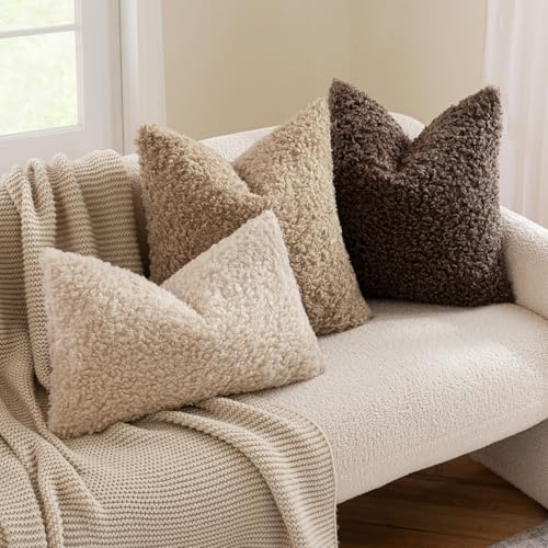 MIULEE Decorative Faux Fur Pillow Covers Sherpa 18x18 Chocolate - color: Chocolate, size: 18" x 18" (Pack of 2)
