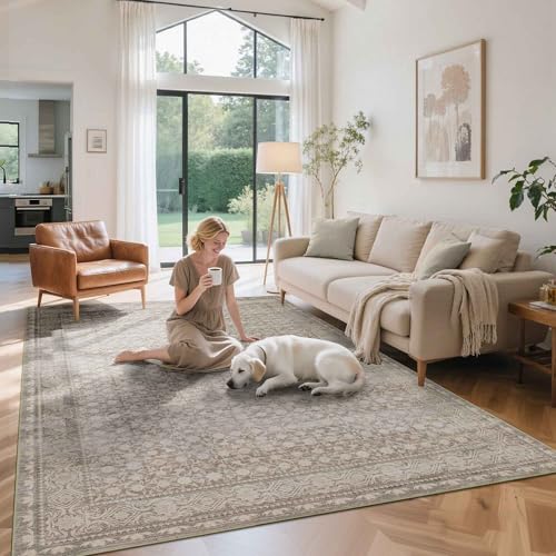 Rugxara Beige Neutral 6x9 Washable Area Rug for Living Room - color: Apricot, size: 6' x 9' (Rectangular)