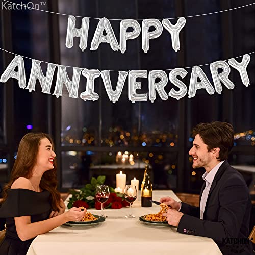 KatchOn Silver Happy Anniversary Balloons 16 Inch, Anniversary Decorations - style: Silver