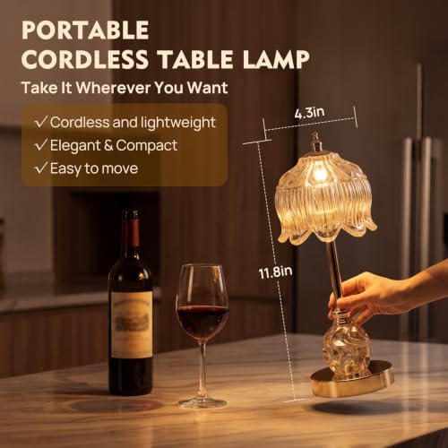 Flower Battery Operated Rechargeable Lamp Cordless, Lily, Amber - color: Amber-Lily