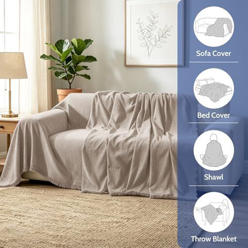 Chenille Couch Cover for Dogs Washable Boho Throw Blanket Washable - color: 01 Khaki, size: 71"×91"
