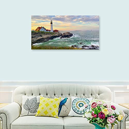 tigeridge Portland Head Light Coastal Wall Art Canvas 29" x 58" - color: Portland Head Lighthouse, size: 58"L x 29"W