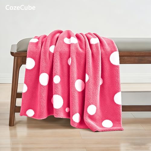 CozeCube Reversible Knit Throw Blanket, Hot Pink White Polka Dot, 50"x60" - color: D-hot Pink and White, size: 50"x60"