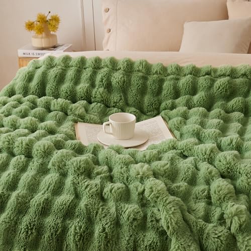 COOVA Soft Bubble Faux Fur Throw Blanket, 60"x80", Light Green - color: Light Green, size: 60“x80”