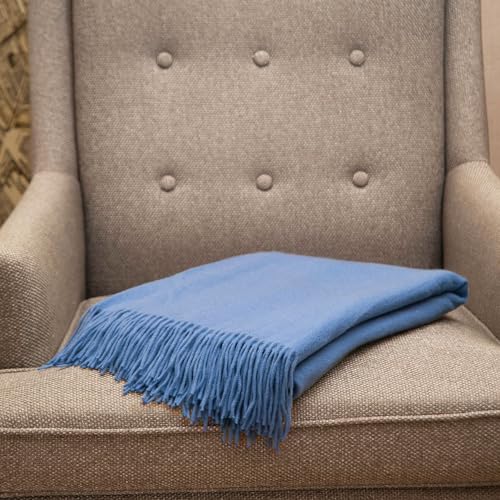 CUDDLE DREAMS Premium Cashmere Throw Blanket with Fringe (Porcelain Blue) - color: Porcelain Blue