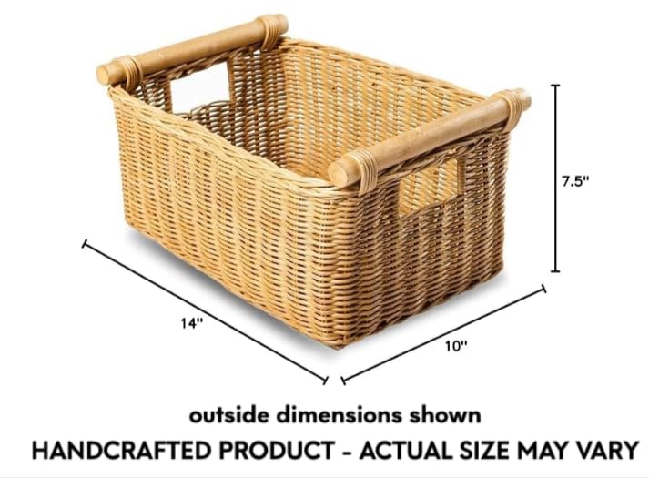 The Basket Lady Pole Handle Wicker Storage Basket, S, Sandstone - color: Sandstone, size: Small