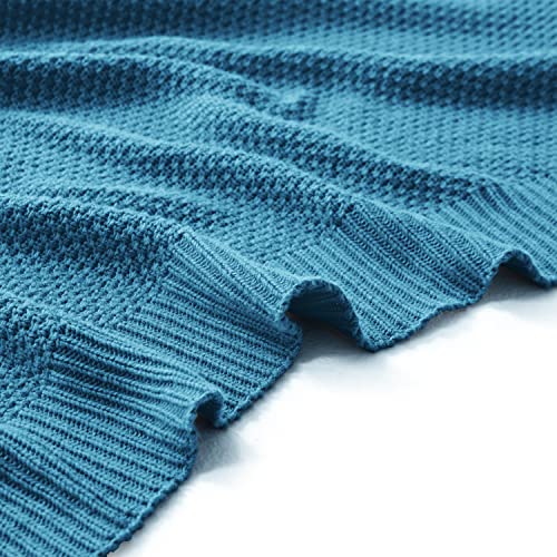 TREELY 100% Cotton Teal Soft Knit Throw Blanket 60"x80" - color: Teal, size: Twin(60" x 80")