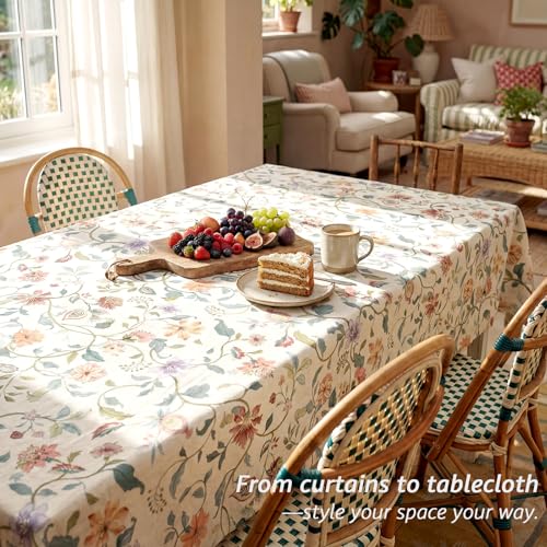 jinchan Beige Floral Linen Curtains 84 Inch Farmhouse Back Tab 2 Panels - color: Hattie Beige, size: 50"W x 84"L (Pack of 2)