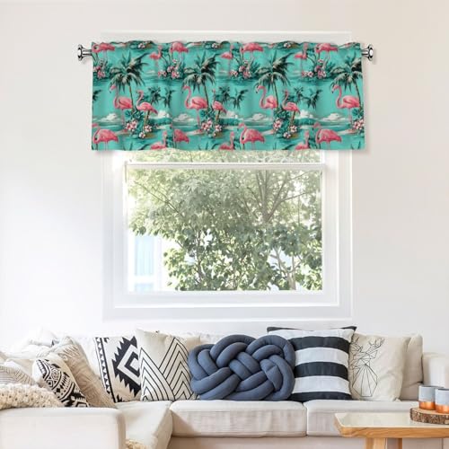 Flamingo Curtain Valance 54x18 Inches Window Treatment Rod Pocket Valance for Kitchen Bathroom Bedroom - color: Flamingo