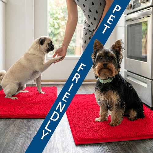Bathroom Rugs Sets 2 Piece,Super Absorbent Chenille Bath Mats and U-Shaped Toilet Rug,Strong PVC Non Slip Backing,Microfiber Washable Dry Quickly Bath Mats for Bathroom(20"x32"+20"x20"U, Red) - color: Red