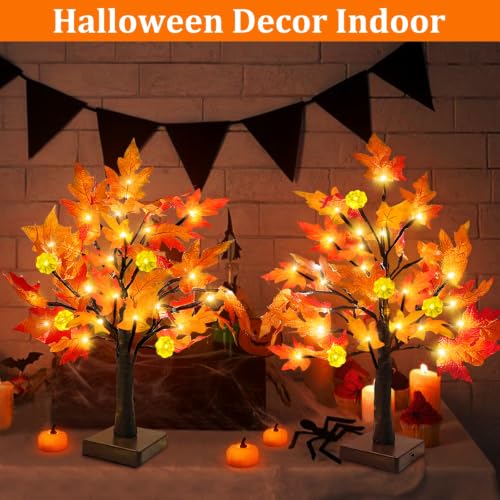 TURNMEON Fall Decor 2 Pack 18 Inch Prelit Fall Maple Tree 48 LEDs Timer - size: 2Pack 18 Inch