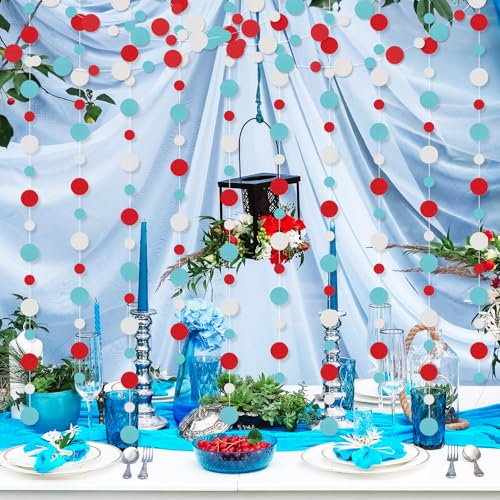 Outus 5 Pieces Dot Garland Banner Hanging, Light Blue,White,Red - color: Light Blue,white,red