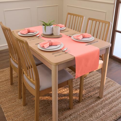 Encasa XO Table Runner, Cotton Canvas Dining Runner 13"x72" - color: Coral, size: 13x72 in