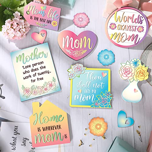 12 Pcs Mother's Day Tiered Tray Decor Happy Mother's Day Sweet Decorations Wooden Centerpiece Items Heart Flower Letters Floral Wooden Table Signs for Mother Gift Decorations Party Supplies - style: Mother