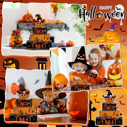 4 Pcs Halloween Table Decor Pumpkin Hat Wooden Sign for Home - style: Witch Pumpkin