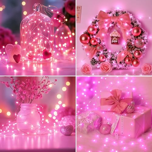 12 Pack Fairy Lights Battery Operated - 7ft 20 Led Twinkle Lights 3 Modes, Bulk Mini String Lights Waterproof for Mason Jars Vases DIY Party Wedding Decoration Valentines Day - Pink - color: Pink, size: 12 Pack