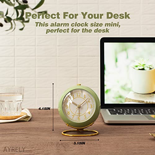 AYRELY® Battery Operated Analog Desk Alarm Clock with Light, Table Clock - color: Saga Green