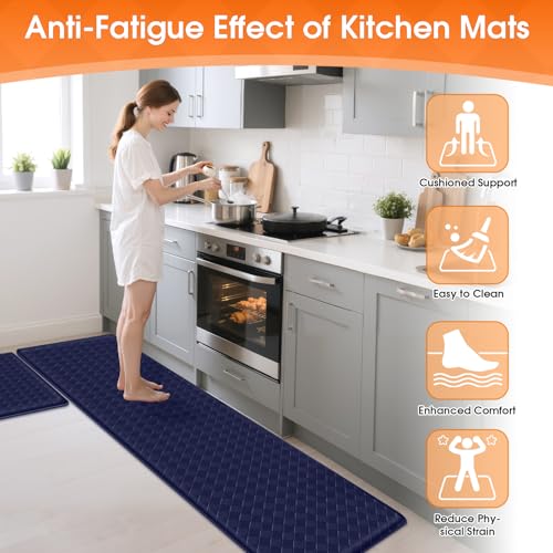 TranquilRelax Kitchen Mats, Cushioned Mats with Extra-Long Runner, Blue - color: Blue, size: 2-Piece | 30"+71" | Standard