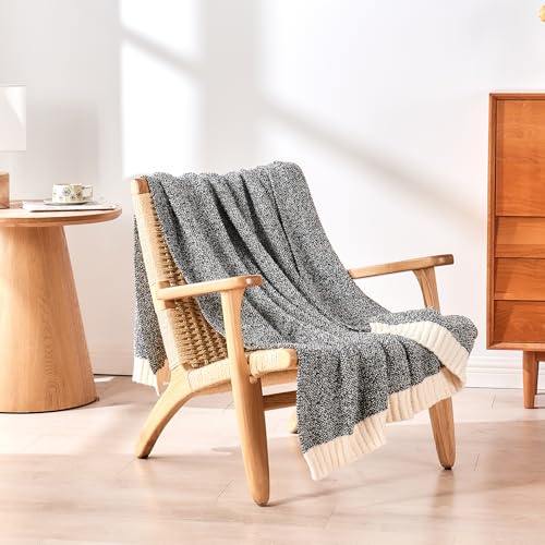 CozeCube Reversible Knitted Throw Blanket, Black White Melange 50"x60" - color: M-jet Black, size: 50"x60"