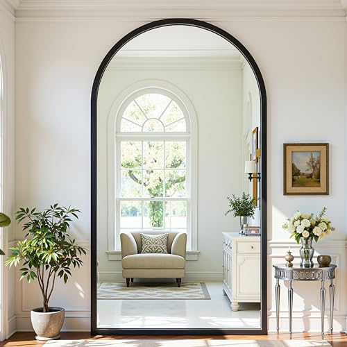 Full Length Mirror 82"×44" Floor Mirror Standing Tall Mirror, Arched Stand up Large Wall Mirrors, Freestanding Full Body Mirrors for Bedroom Living Room Wood Antique Style Black - color: Black, size: 82"L x 44"W, style: Antique