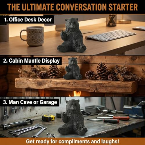 Black Bear Middle Finger Figurine, Hilarious Funny Resin Bear Statue - color: Black, size: 3 inch