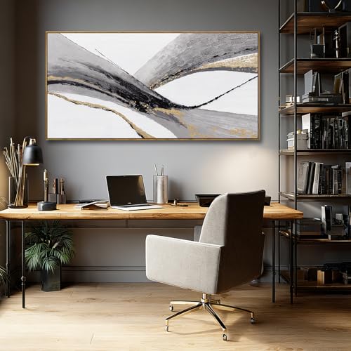Abstract Wall Art Black White And Gold Painting Line Canvas Wall Decor Framed Artwork Modern Home Decor for Living Room Bedroom Office 24"x48" - color: White and Gold, size: 48"L x 24"W