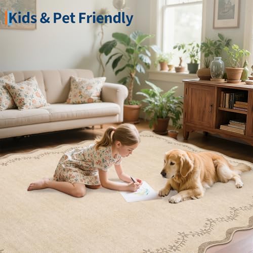 GarveeHome 3x5 Scalloped Washable Area Rug Non Slip Bedroom Entryway Rug - color: Jute, size: 3' x 5' (Rectangular)