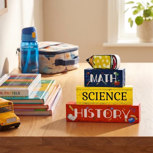 Smile Back to School Wooden Table Decor Pencil, Math, Science, History Desktop Signs Classroom & Home Office Tabletop Decorations Gift for Students, Teachers - style: Pencil