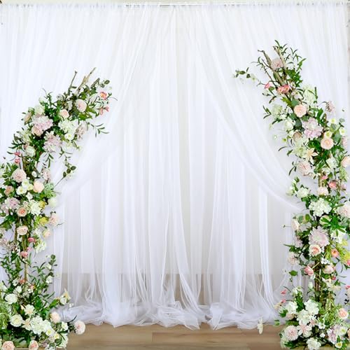 White Backdrop Curtain for Parties 10 ft x 10 ft Sheer Tulle Backdrop Drapes for Wedding Ceremony Birthday Baby Shower Ceiling Drapes Christmas Photo Backdrop Curtain Decorations 2 Panels 5ft x 10ft - color: White, size: 10FT X 10FT(2 Panels W5ft X H10ft)