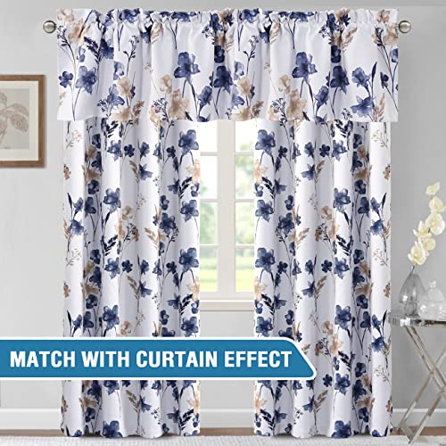 H.VERSAILTEX 100% Blackout Curtain Valances for Kitchen Windows 2 Panels Set Cattleya Floral Printed Leah Floral Thermal Insulated Rod Pocket Valances for Windows, 52" x 18", Navy/Taupe - color: Navy/Taupe, size: 52"W x 18"L (Pack of 2)
