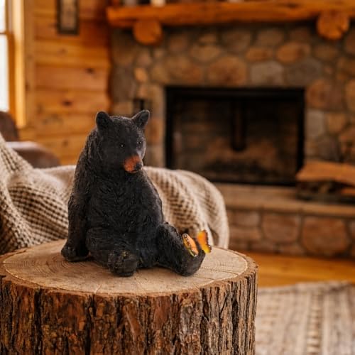 The Bridge Collection Decorative Black Bear Figurine with Butterfly Friend