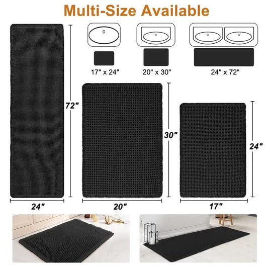 Luxury Waffle Bath Mat, Super Absorbent Non Slip Bathroom Rugs, Boho Ultra Soft Comfort Machine Washable Quick Dry Floor Mats with Tassels (Black, 24" x 72") - color: Black, size: 24" X 72"