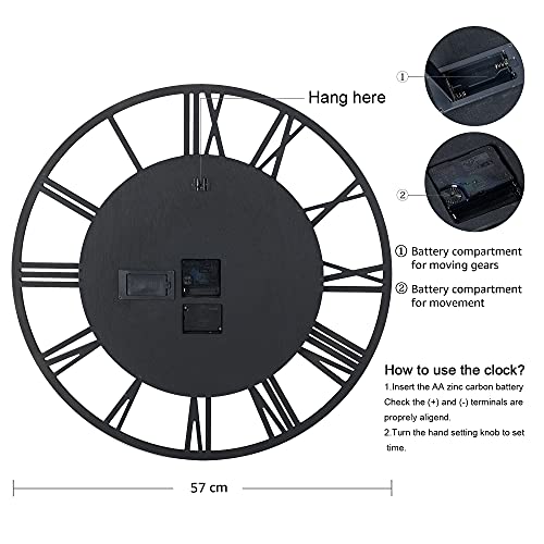 Lafocuse 23 Inch Steampunk Large Wall Clock with Moving Gears Wooden Brown