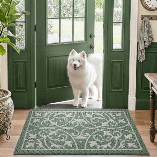 DEXI Front Door Mat Indoor Entryway 32x48 Inside Entrance Doormat Green - color: Floral Green, size: 32" X 48" (Rectangular)