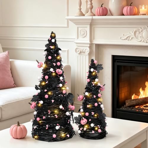Lighted Halloween Table Tree, Pink Halloween Decorations for Home - color: Black