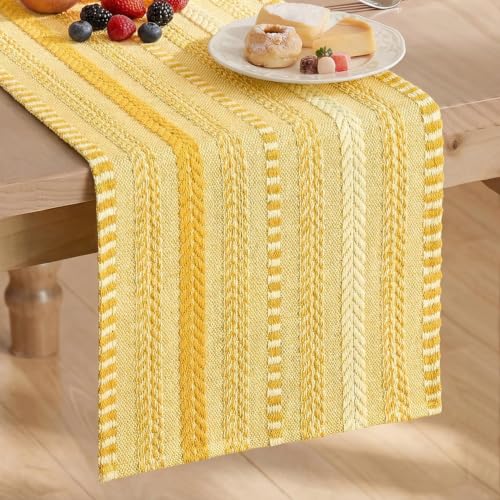 Artoid Mode Yellow Farmhouse Stripe Braided Table Runner 12x72 Inch - color: Yellow, size: 12" x 72", Table Runner
