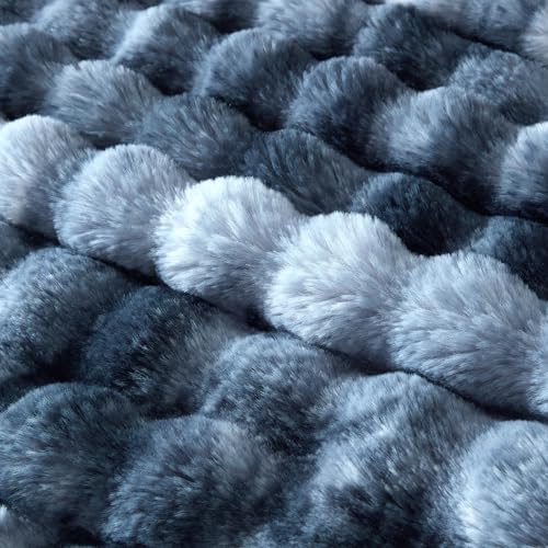 60"x80" Ultra-Soft Fuzzy Faux Fur Twin Blanket, Dark Blue Tie Dye - color: Bubble Tie Dark Blue, size: Twin (60" x 80")
