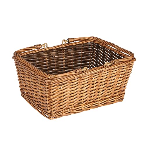 Household Essentials Woven Market Basket, Handwoven Willow Weave, Stylish Handles with Durable Metal Anchors, Classic and Versatile, Attractive, Spacious, Lightweight, Brown Stain - color: Stained Brown