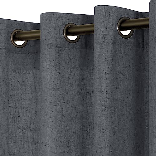 KOUFALL Charcoal Gray Curtains 96 Inches Long for Living Room 2 Panel Set Dark Grommet Linen Sheer Curtains 96 Inch Length,Dark Grey - color: Dark Grey, size: 52"W x 96"L (Pack of 2)