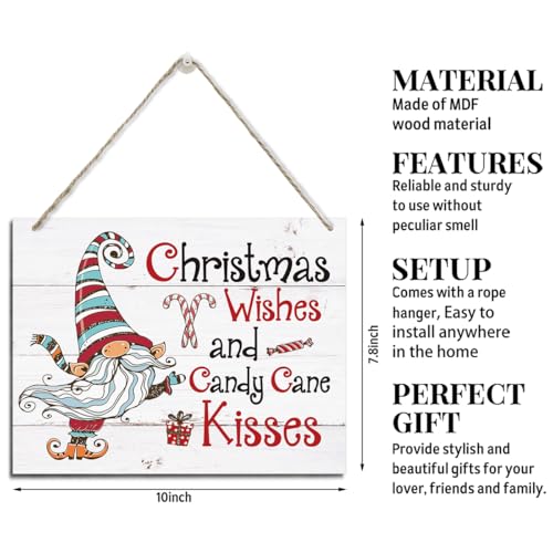 Christmas Decor, Christmas Gnome Decor, Rustic Hanging Wood Plaque Sign, Wall Decoration Art, Xmas Decoration for Home Cafe Coffee Bar Shop, Xmas Wishes and Candy Cane Kisses Sign - color: Style 08