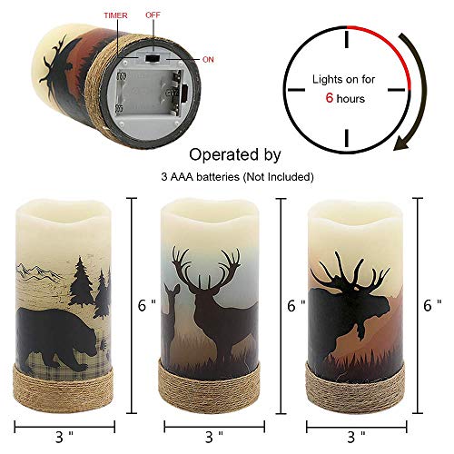 GenSwin Flameless Led Candles with Hemp Rope & Timer Deer Moose Bear - color: Deer