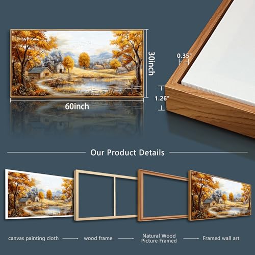 Wood Farmed Canvas Wall Art For Living Room Large Wall Decor For Office Bedroom Decorations Autumn Forest Landscape Pictures Farmhouse Painting Artwork Room Wall Mural Aesthetic Home Decor 30x60 In - color: Autumn Forest Wood Frame, size: 60"L x 30"W