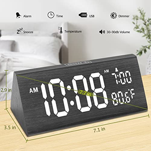DreamSky Wooden Digital Alarm Clock for Bedroom with USB Port - color: Gray