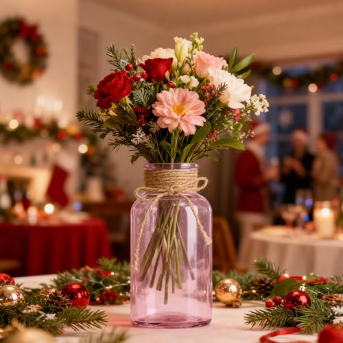 12 Pack Mason Jar Vases for Centerpieces, Pink Glass Flower Vase - color: Pink