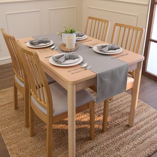 Encasa XO Table Runner, Cotton Canvas Dining Runner 13"x59" - color: Grey, size: 13x59 in