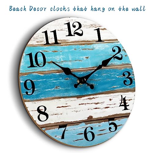 CHYLIN Wall Clock 10" Beach Battery Operated Silent Non-Ticking Coastal - color: A-blue,white, size: 10 inch
