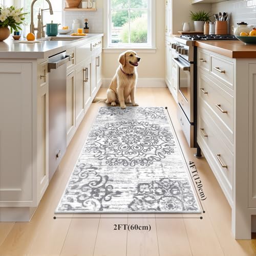HEBE Hallway Runner Rug 2'x4', Washable Non Slip Kitchen Rug Runner - color: Grey, size: 2' x 4' (Rectangular)