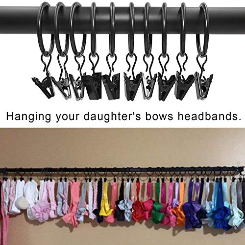 LLPJS Curtain Rings with Clips, 1.26 inch ID, 100 Pack, Black - color: Black, size: 1.26" I D Set of 100